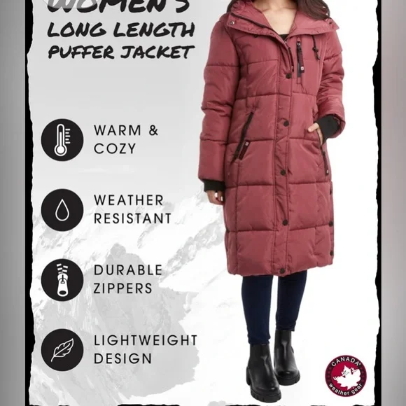 CANADA WEATHER GEAR Winter Coat – Full Length Quilted Puffer Parka - Picture 2 of 12